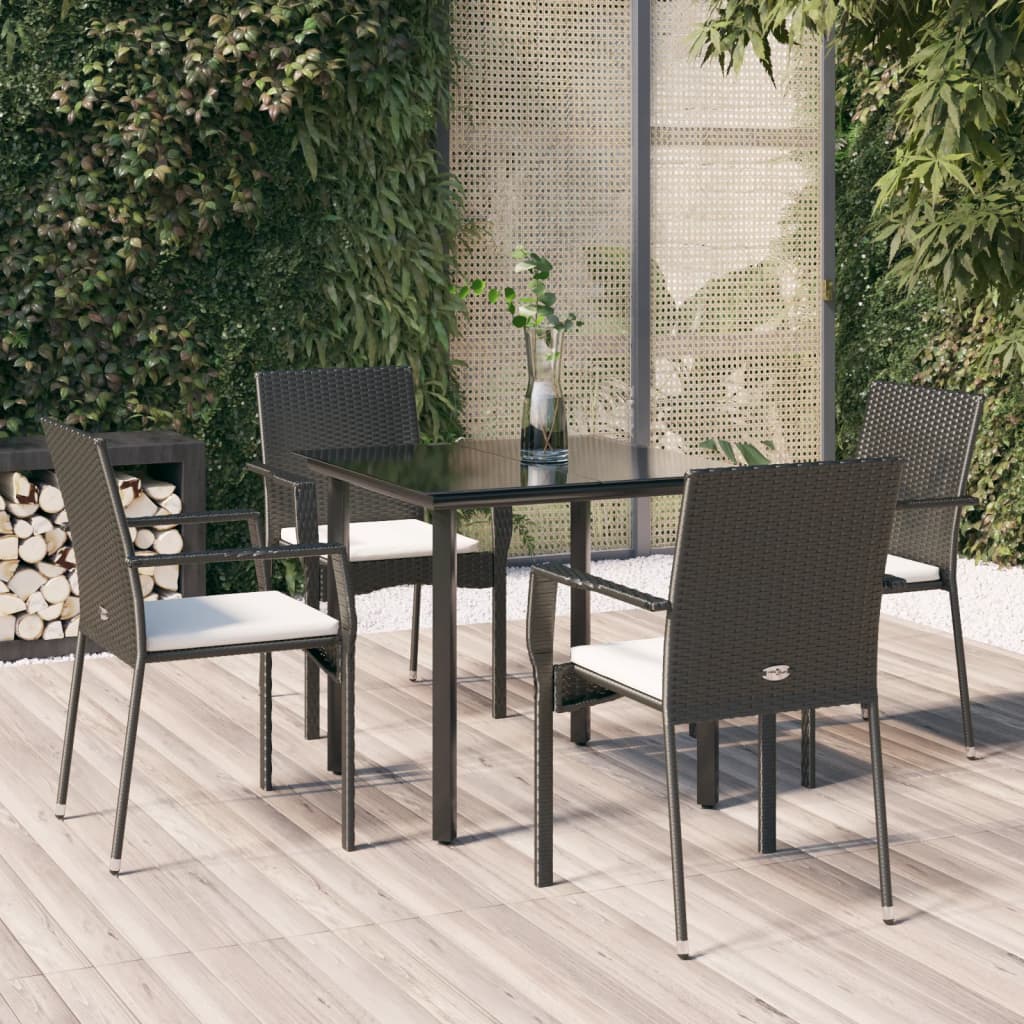 vidaXL 5-delige Tuinset met kussens poly rattan zwart