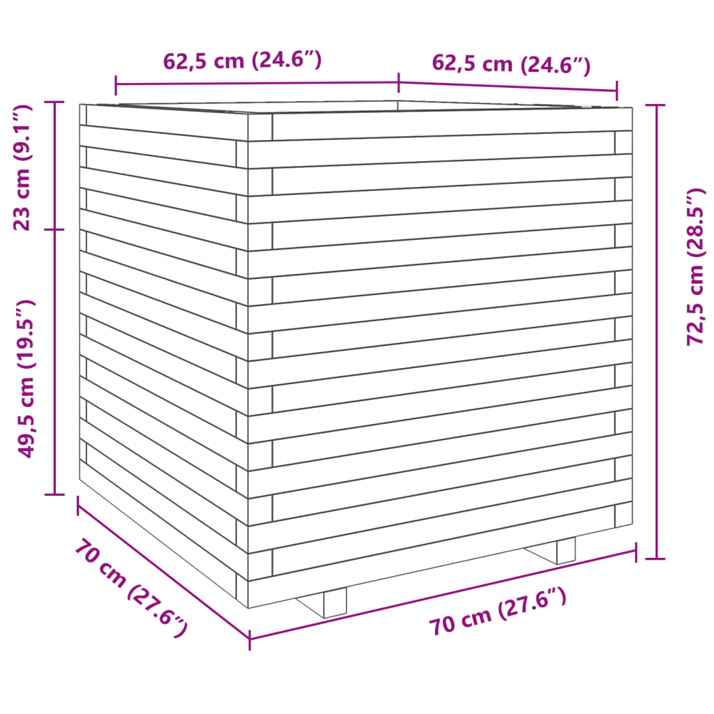 vidaXL Plantenbak 70x70x72,5 cm geïmpregneerd grenenhout