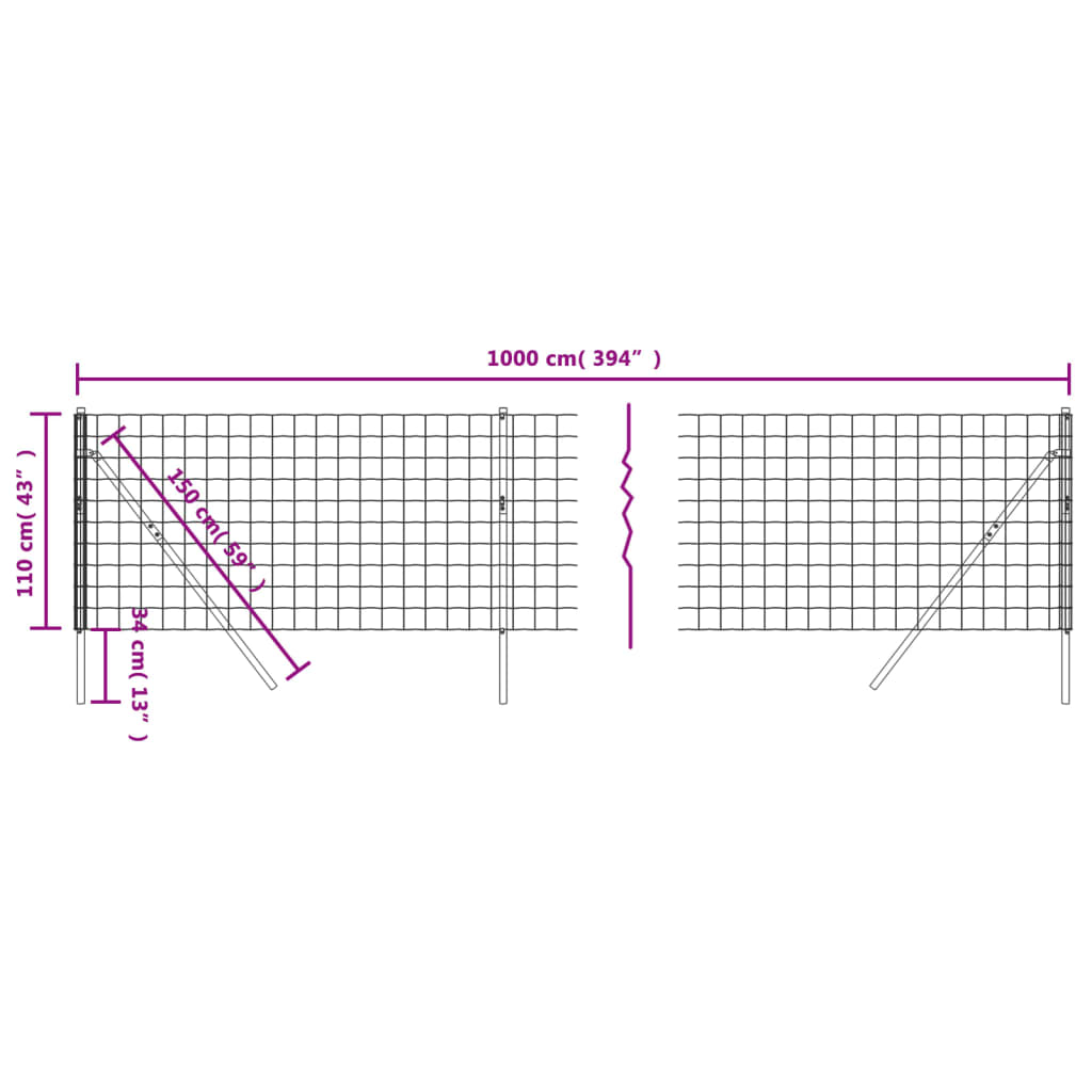 vidaXL Draadgaashek 1,1x10 m gegalvaniseerd staal groen