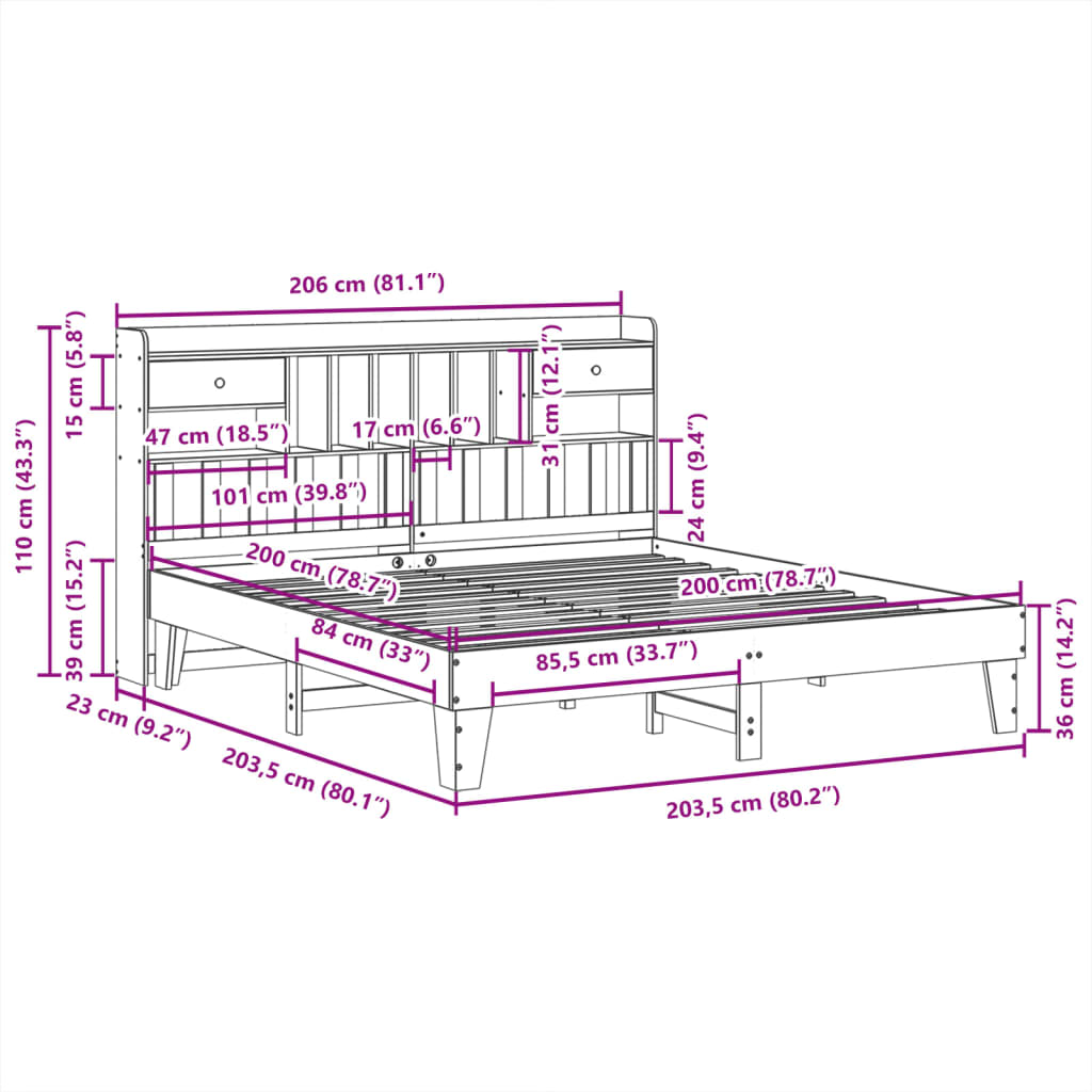 vidaXL Bedframe zonder matras massief grenenhout wasbruin 200x200 cm