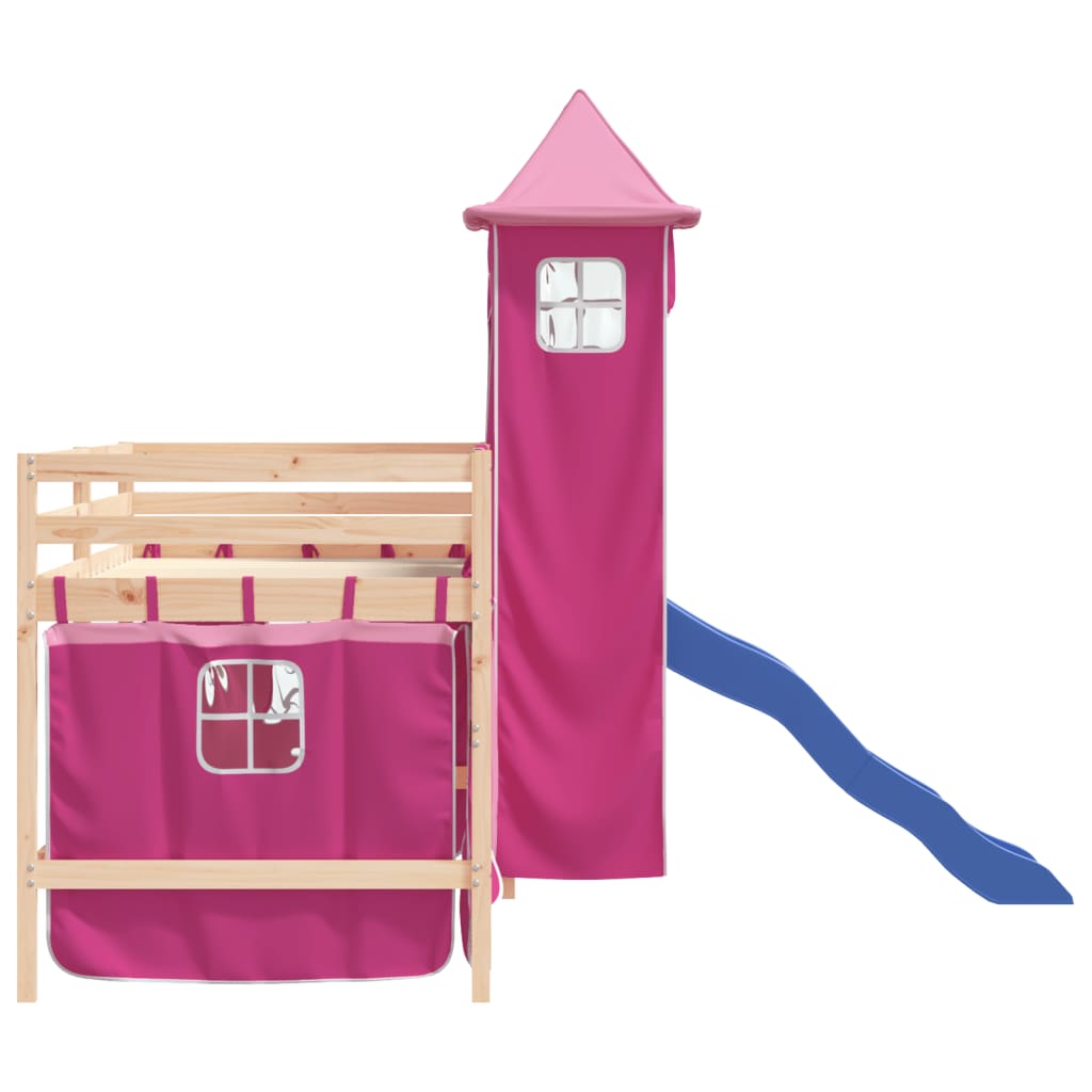 vidaXL Kinderhoogslaper met toren 90x190 cm massief grenenhout roze