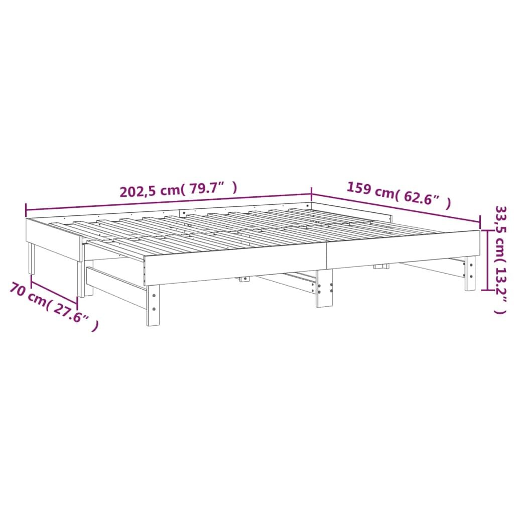 vidaXL Slaapbank uitschuifbaar 2x(80x200) cm grenenhout honingbruin