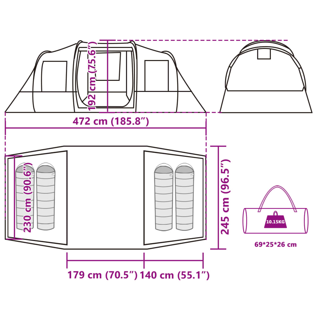 vidaXL Tunneltent 4-persoons waterdicht olijfgroen