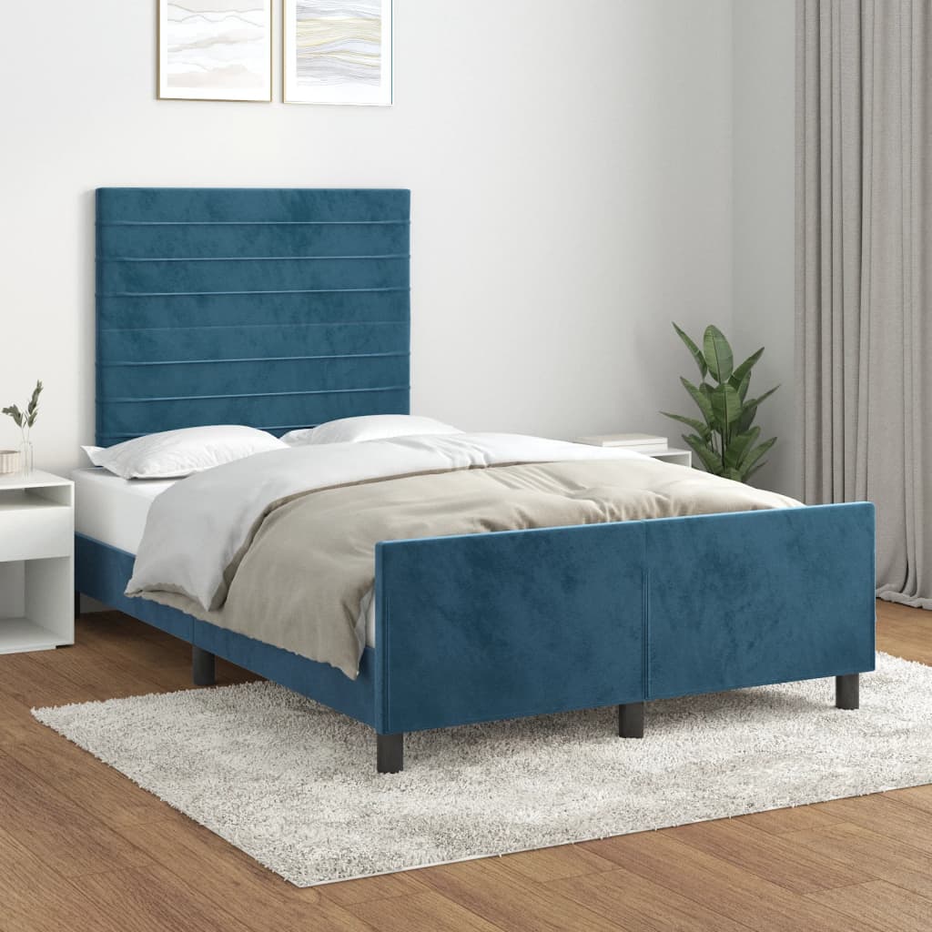 vidaXL Bedframe met hoofdbord fluweel donkerblauw 120x190 cm