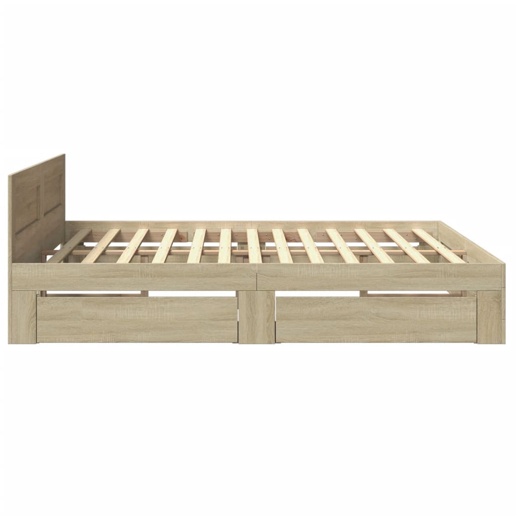 vidaXL Bedframe met hoofdeinde bewerkt hout sonoma eiken 200x200 cm