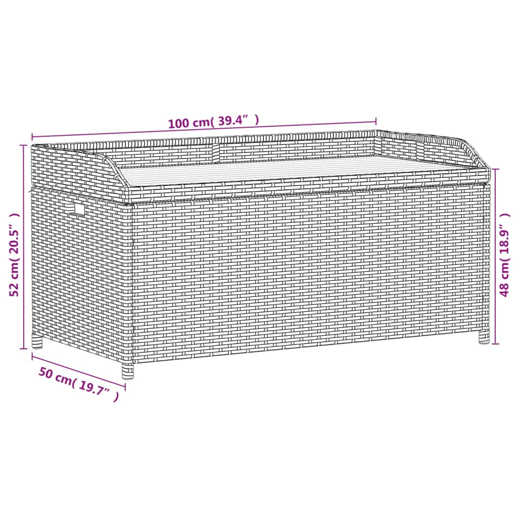 vidaXL Opbergbank 100x50x52 cm poly rattan en acaciahout grijs