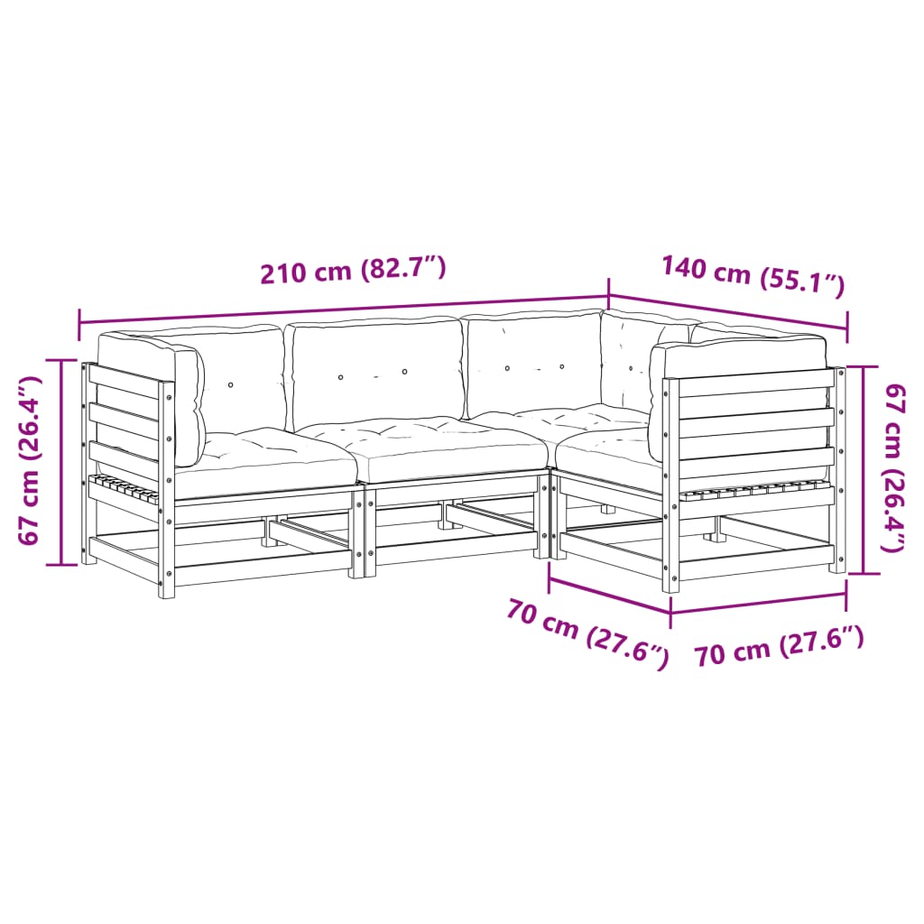 vidaXL 4-delige Loungeset met kussens geïmpregneerd grenenhout