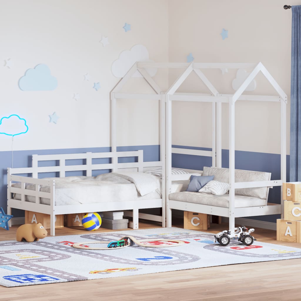 vidaXL Kinderbed met bank en huisje massief grenenhout wit 90x190 cm