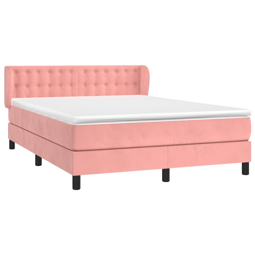 vidaXL Boxspring met matras fluweel roze 140x200 cm