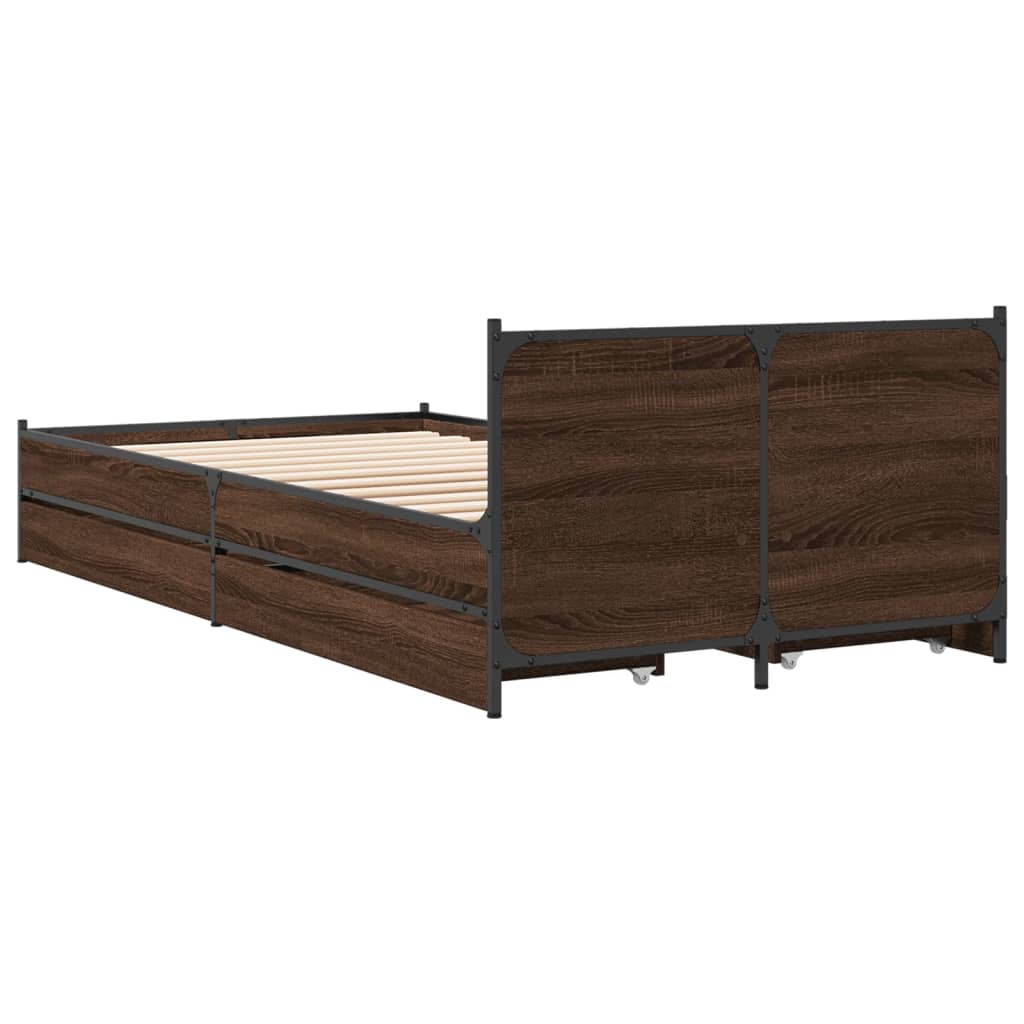 vidaXL Bedframe met lades bewerkt hout bruin eikenkleur 75x190 cm