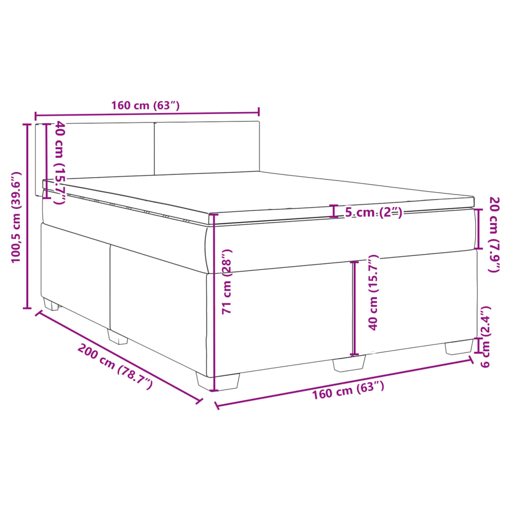 vidaXL Boxspring met matras stof crèmekleurig 160x200 cm