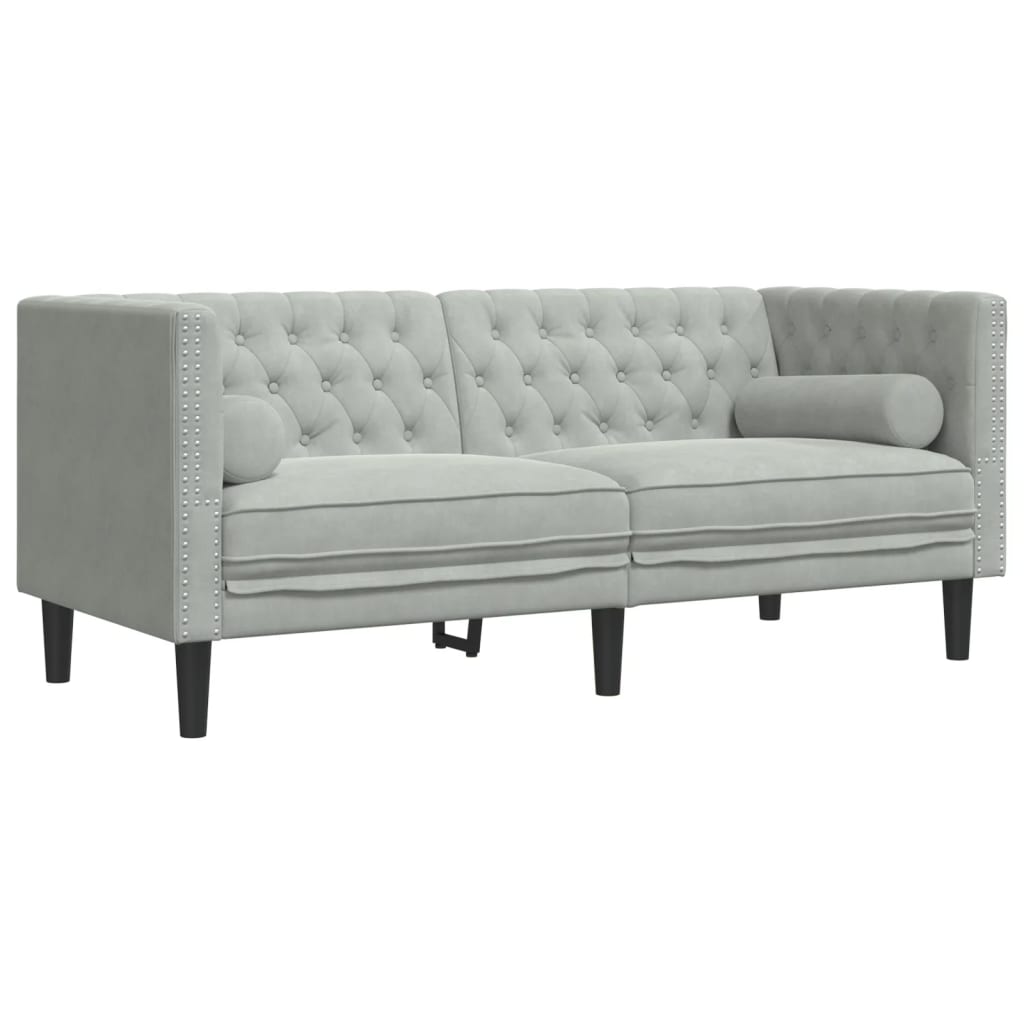 vidaXL 3-delige Loungeset Chesterfield met bolsters fluweel lichtgrijs