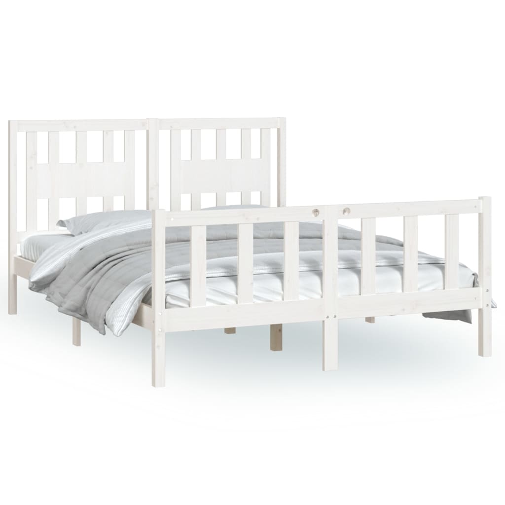 vidaXL Bedframe met hoofdbord massief grenenhout wit 140x200 cm