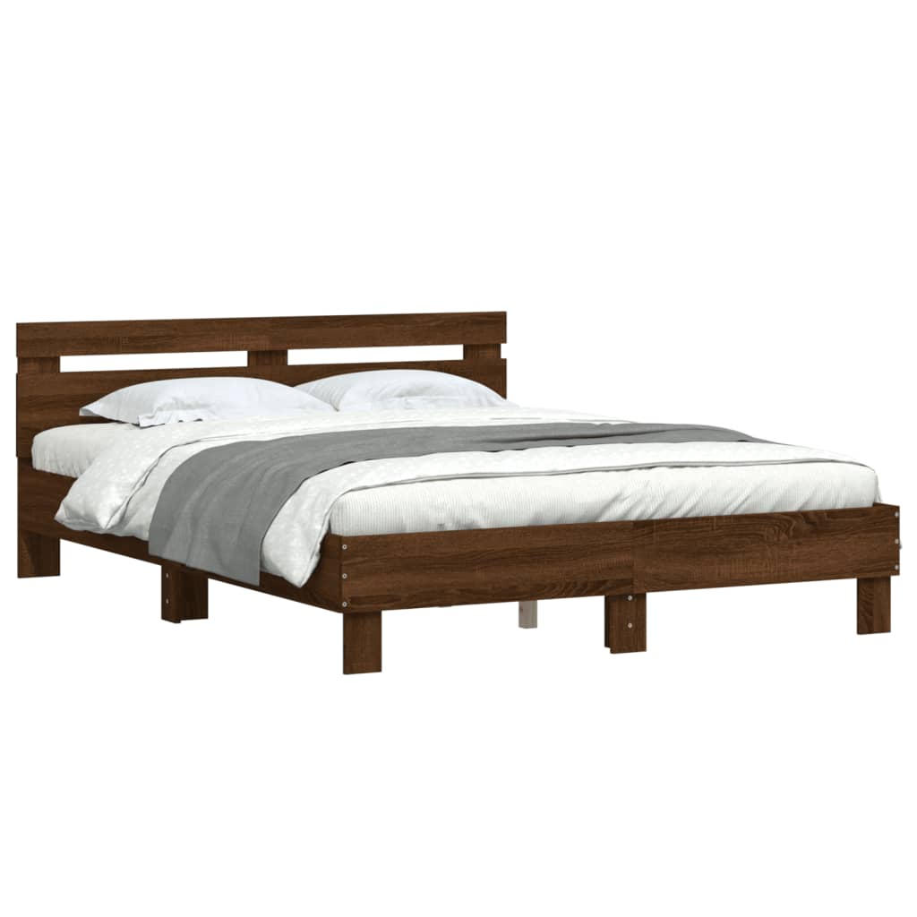 vidaXL Bedframe met hoofdeinde bewerkt hout bruineikenkleur 140x200 cm