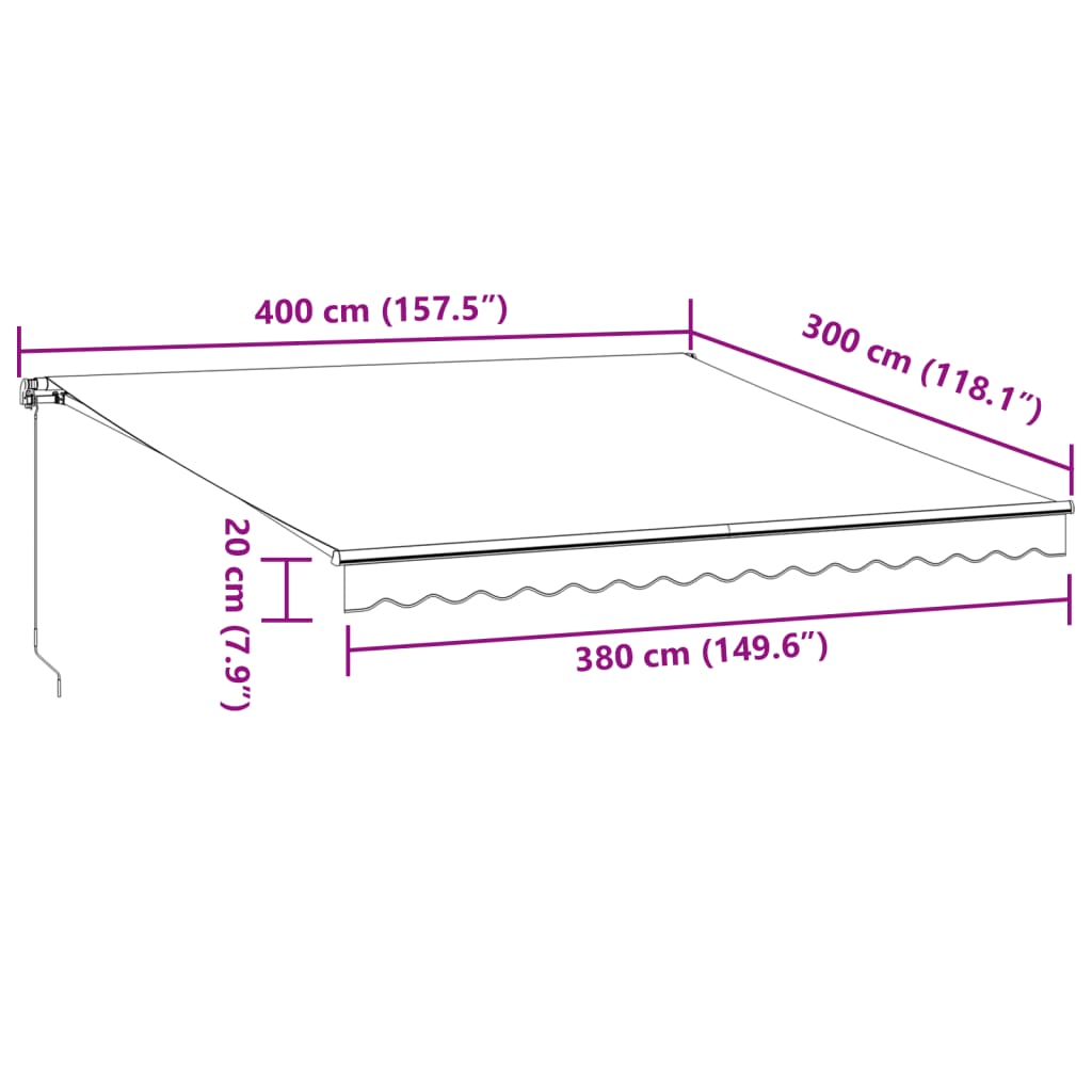 vidaXL Luifel handmatig uittrekbaar met LED 400x300 cm bordeauxrood