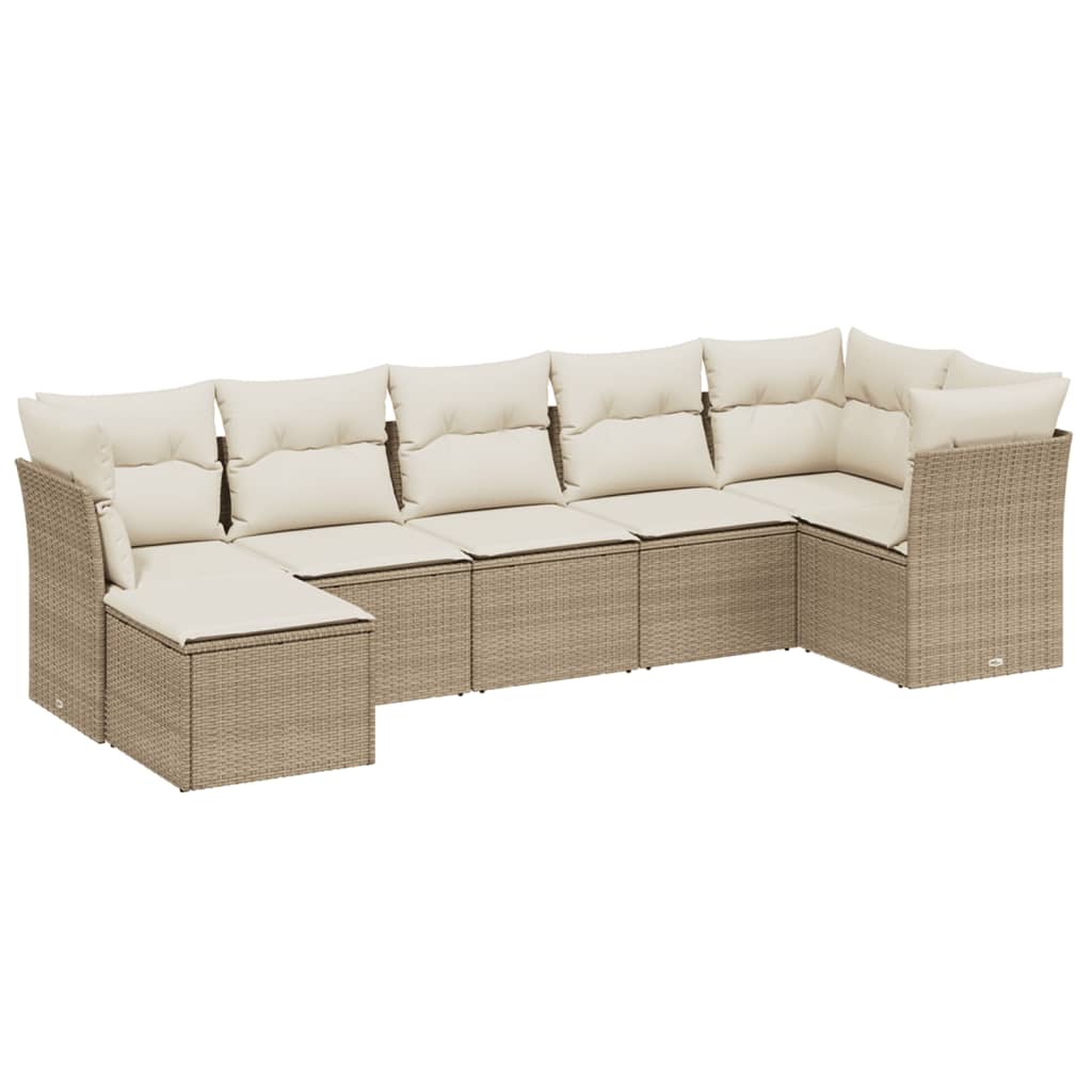 vidaXL 7-delige Loungeset met kussens poly rattan beige