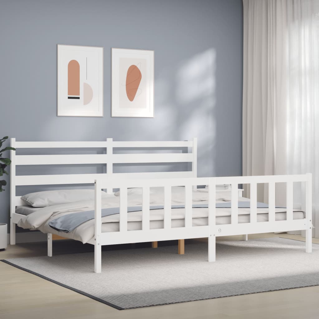 vidaXL Bedframe met hoofdbord massief hout wit 180x200 cm