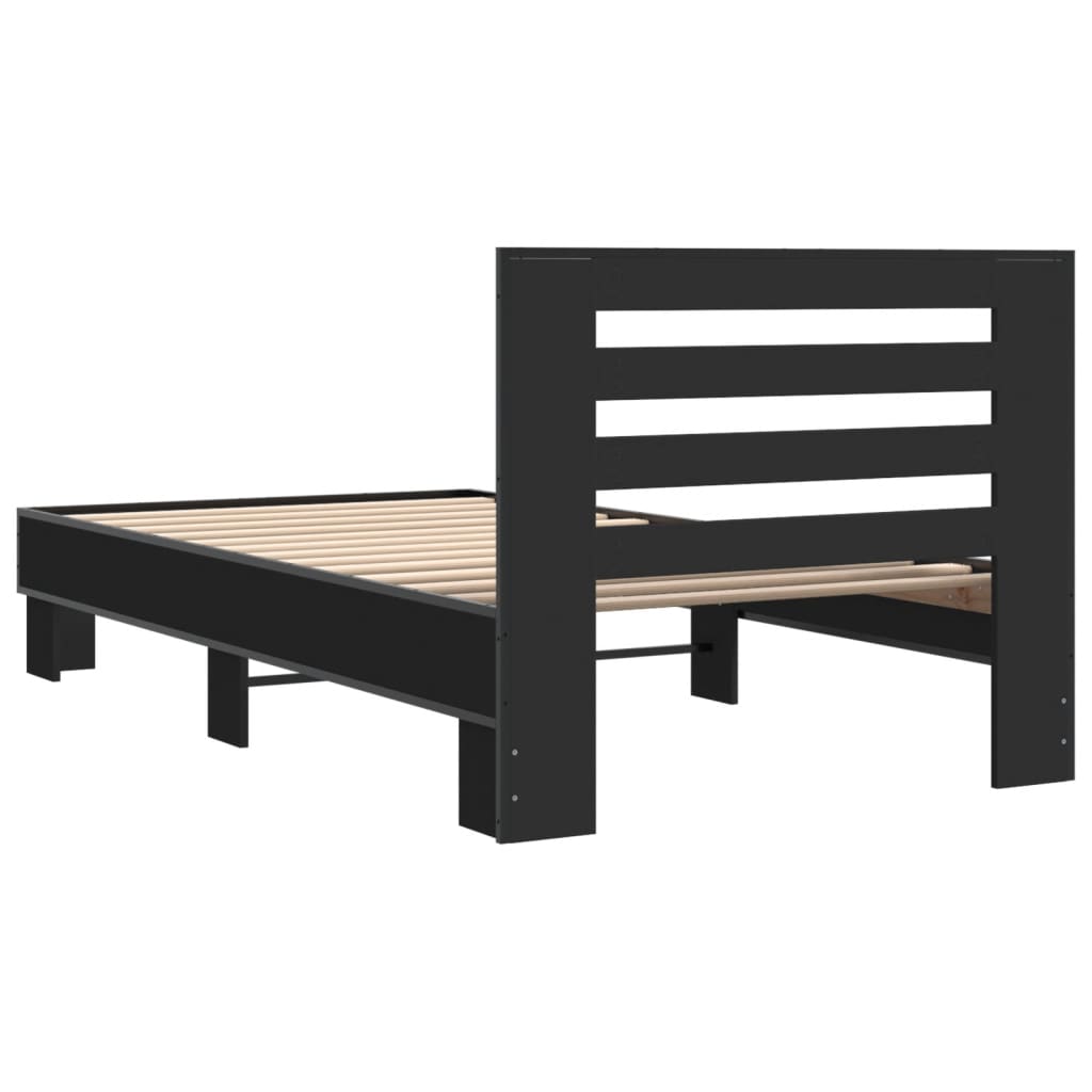 vidaXL Bedframe bewerkt hout en metaal zwart 90x190 cm