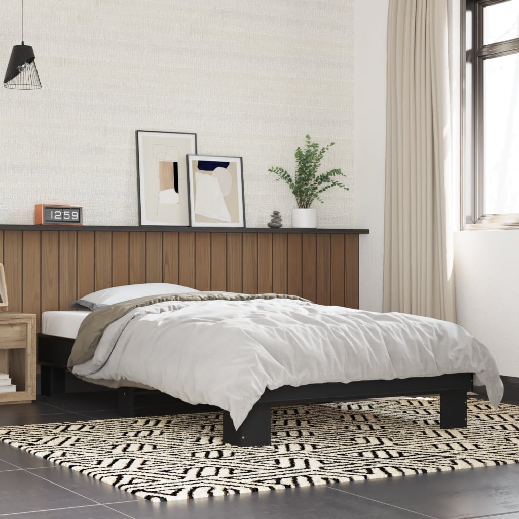 vidaXL Bedframe bewerkt hout en metaal zwart 75x190 cm