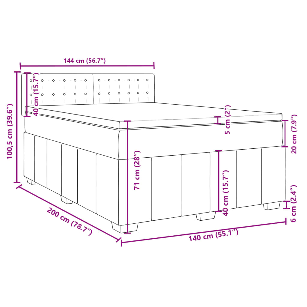 vidaXL Boxspring met matras stof donkerbruin 140x200 cm