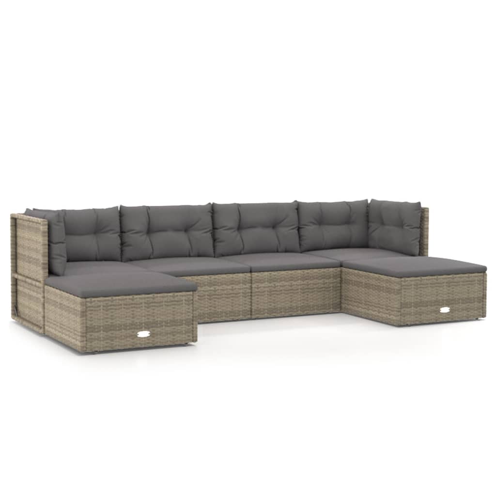 vidaXL 6-delige Loungeset met kussens poly rattan grijs