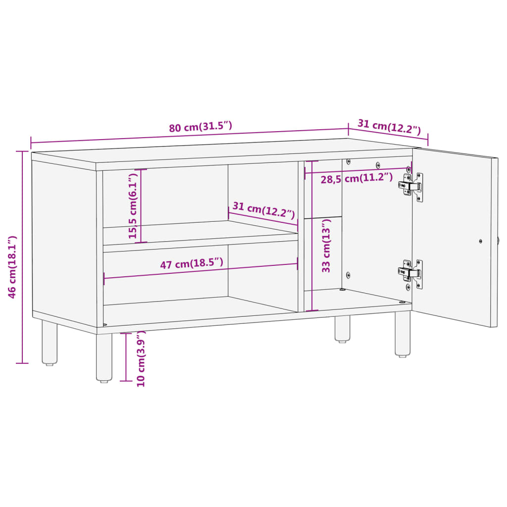 vidaXL Tv-meubel 80x31x46 cm massief mangohout