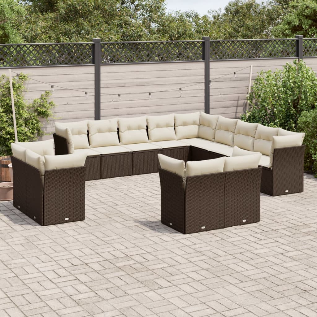 vidaXL 13-delige Loungeset met kussens poly rattan bruin