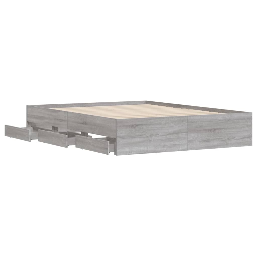 vidaXL Bedframe met lades bewerkt hout grijs sonoma eiken 150x200 cm