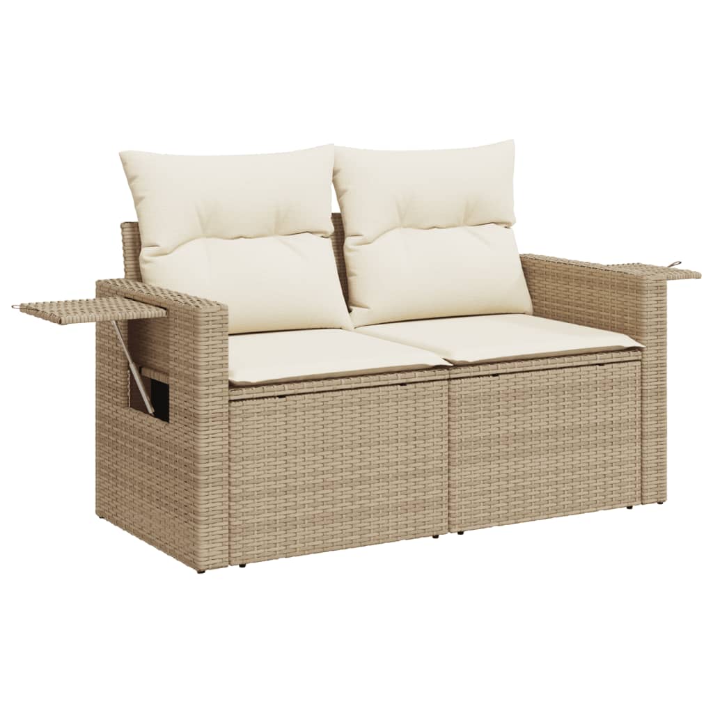 vidaXL Tuinbank 2-zits met kussens poly rattan beige