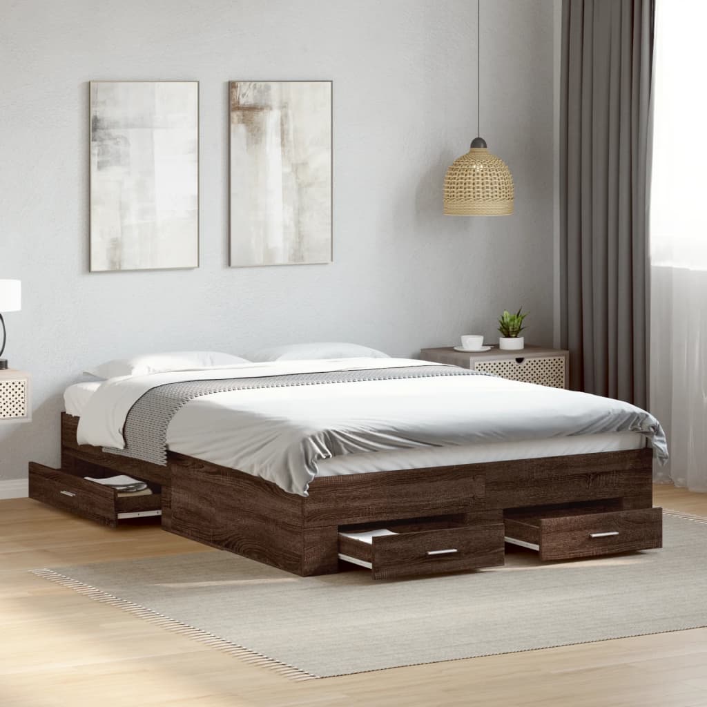 vidaXL Bedframe met lades bewerkt hout bruin eikenkleur 140x190 cm