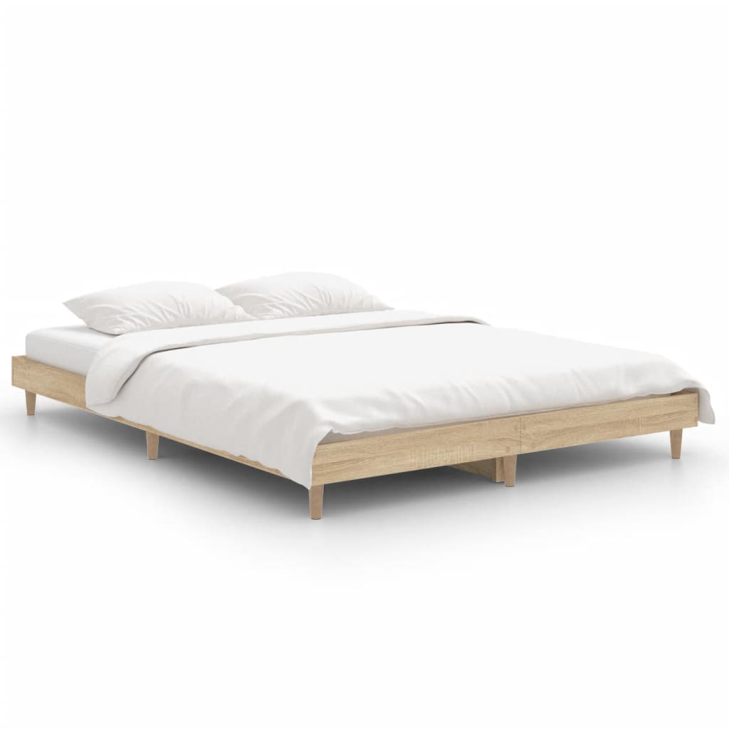 vidaXL Bedframe bewerkt hout sonoma eikenkleurig 135x190 cm