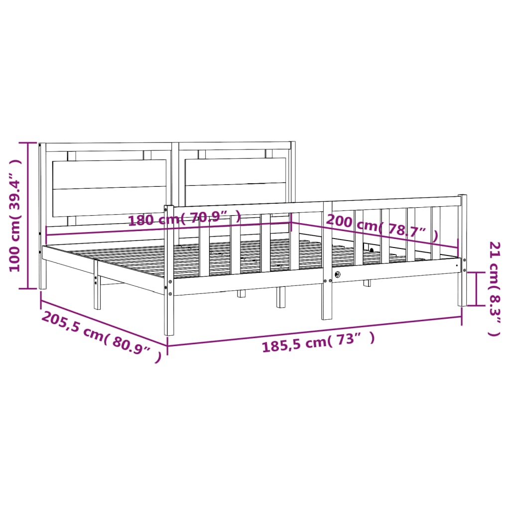 vidaXL Bedframe met hoofdbord massief hout wit 180x200 cm