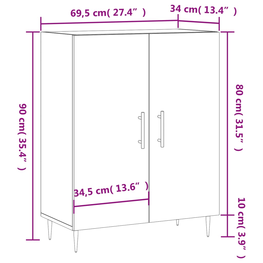 vidaXL Dressoir 69,5x34x90 cm bewerkt hout sonoma eikenkleurig