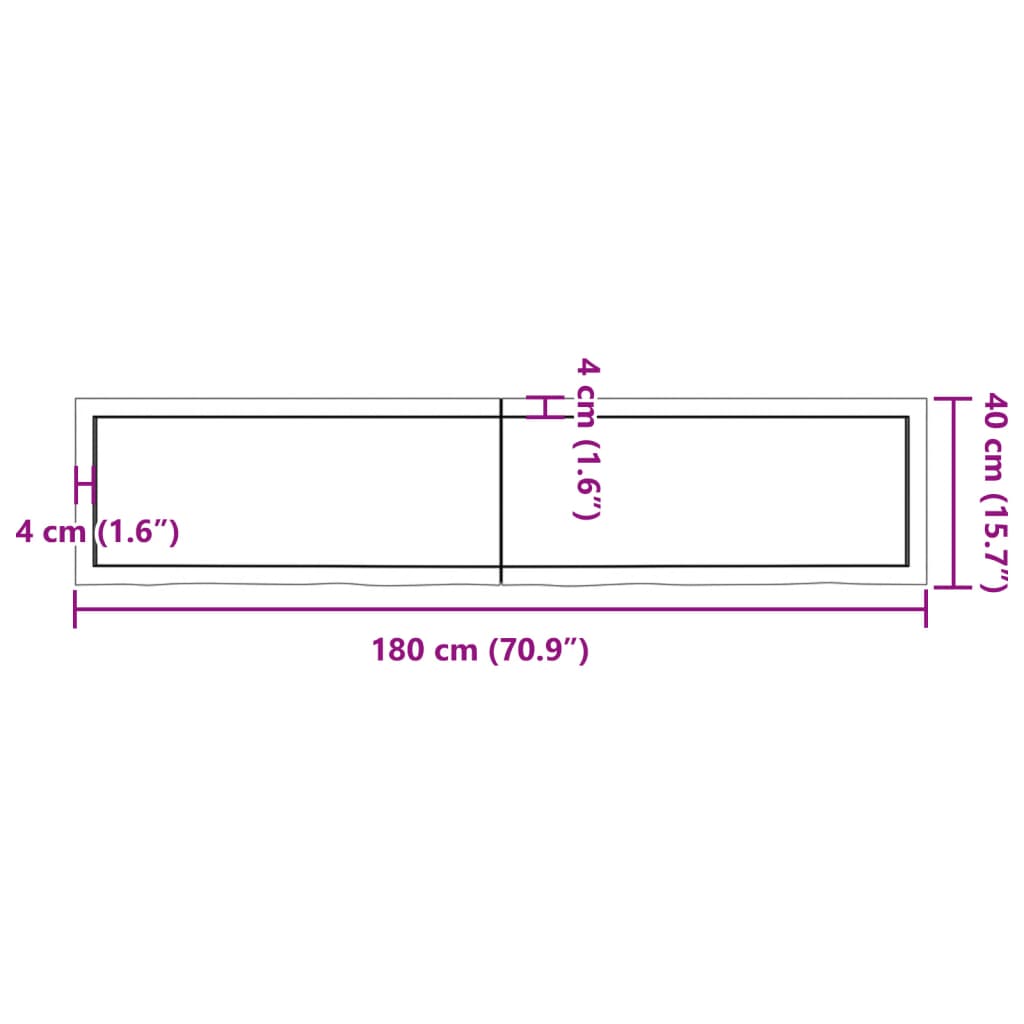 vidaXL Wastafelblad 180x40x(2-4) cm behandeld massief hout lichtbruin