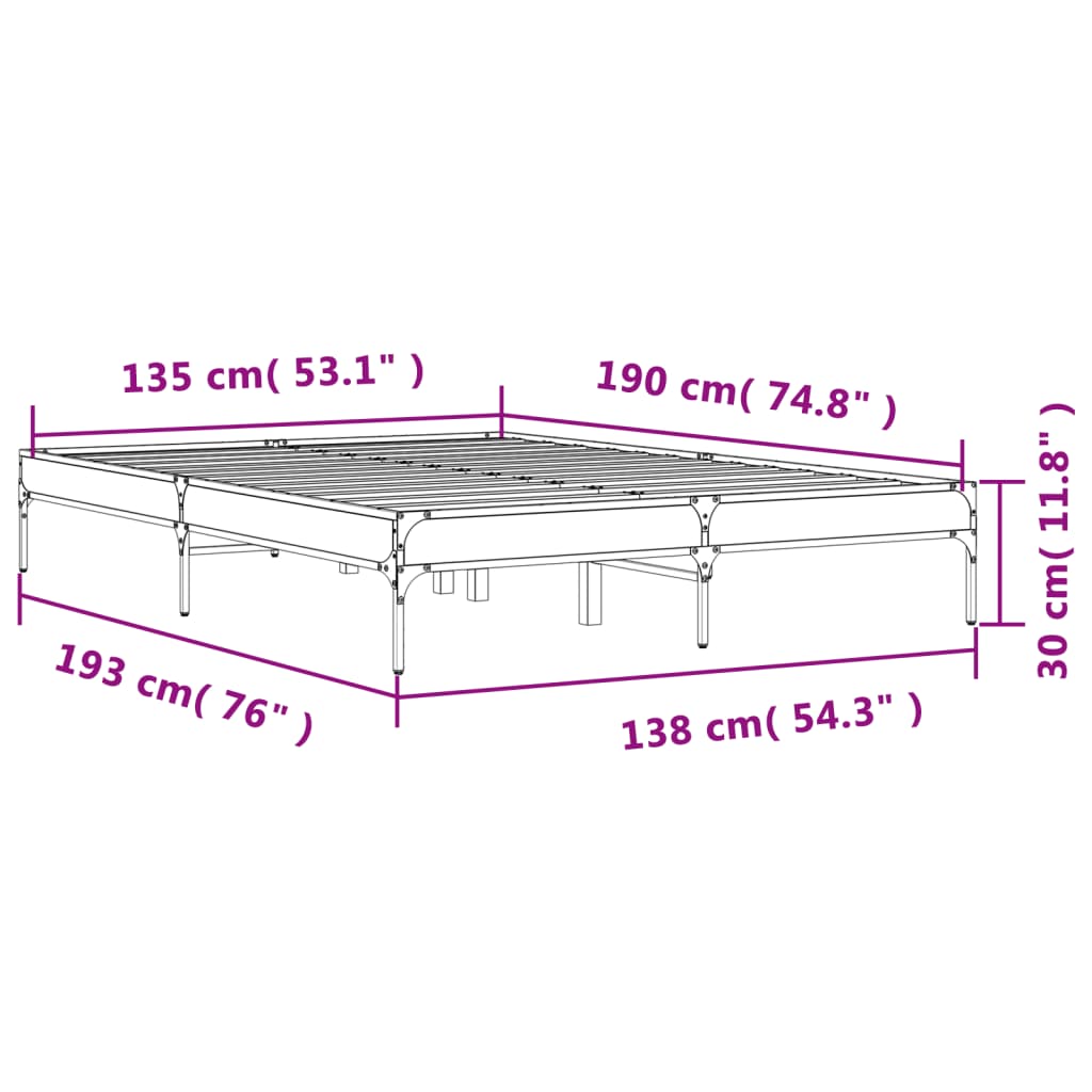 vidaXL Bedframe bewerkt hout metaal zwart 135x190 cm