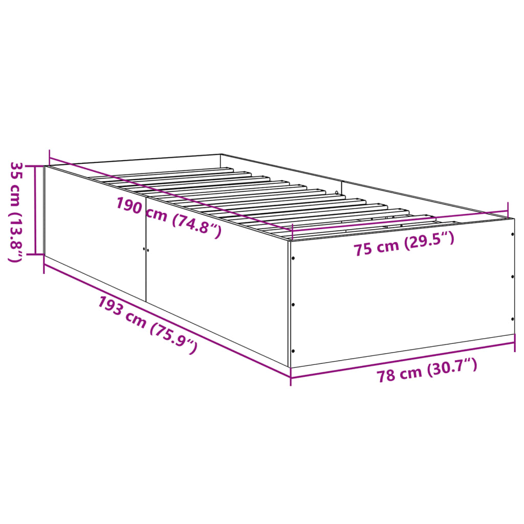 vidaXL Bedframe zonder matras hout gerookt eikenkleurig 75x190 cm