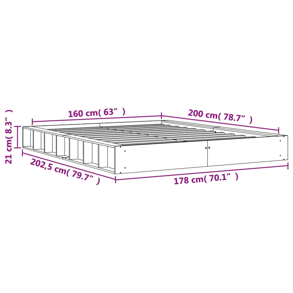 vidaXL Bedframe zonder matras massief grenenhout wasbruin 160x200 cm