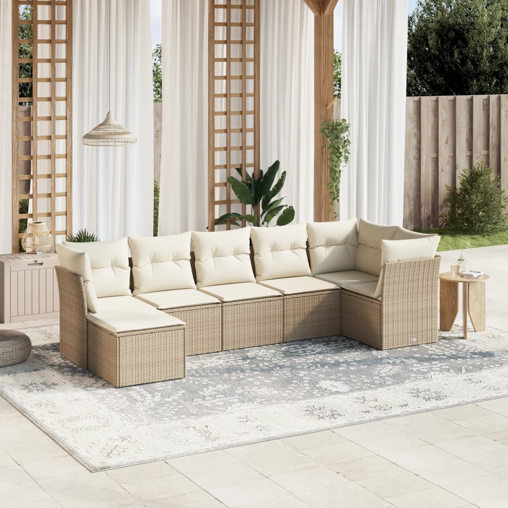 vidaXL 7-delige Loungeset met kussens poly rattan beige