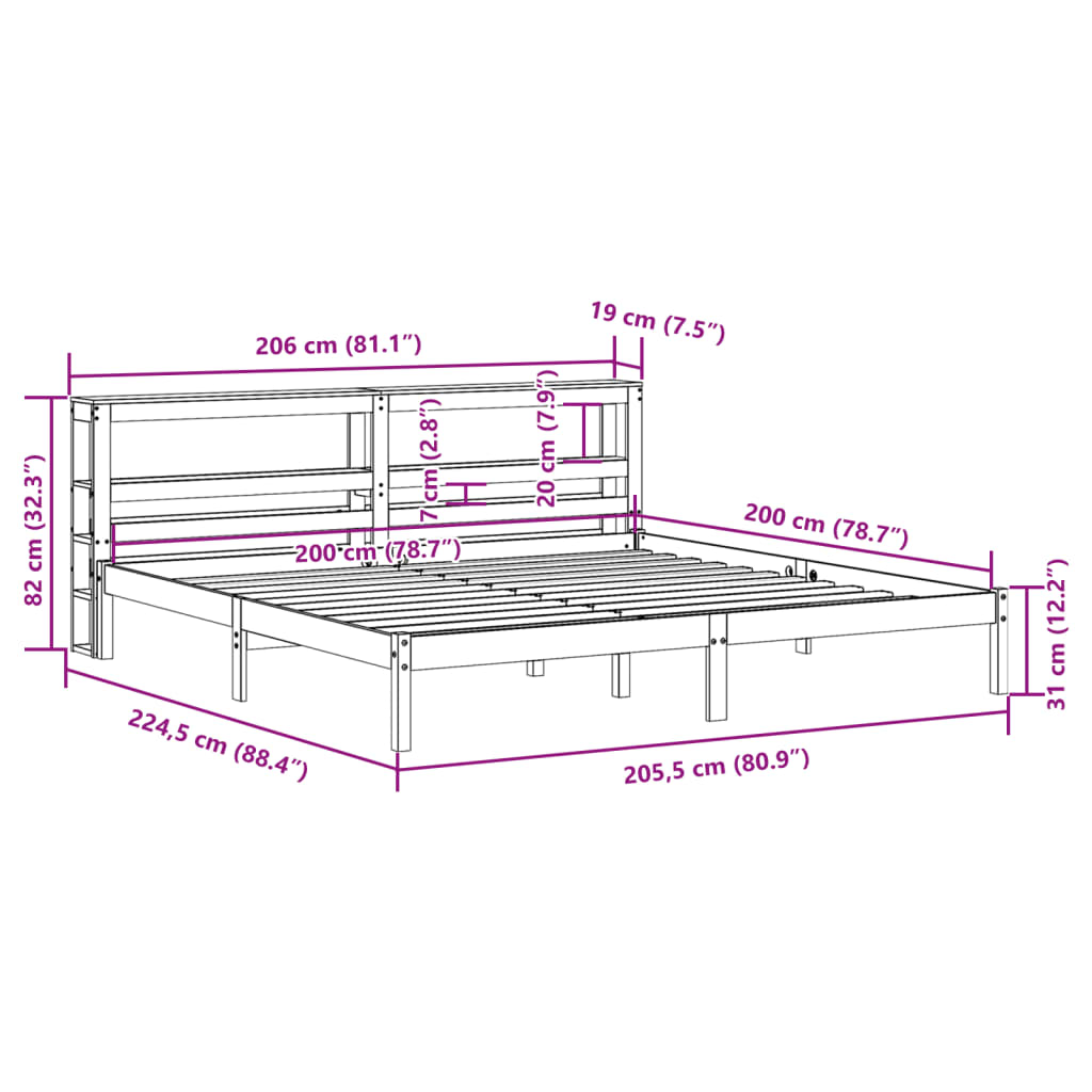 vidaXL Bedframe met hoofdbord massief grenenhout wasbruin 200x200 cm