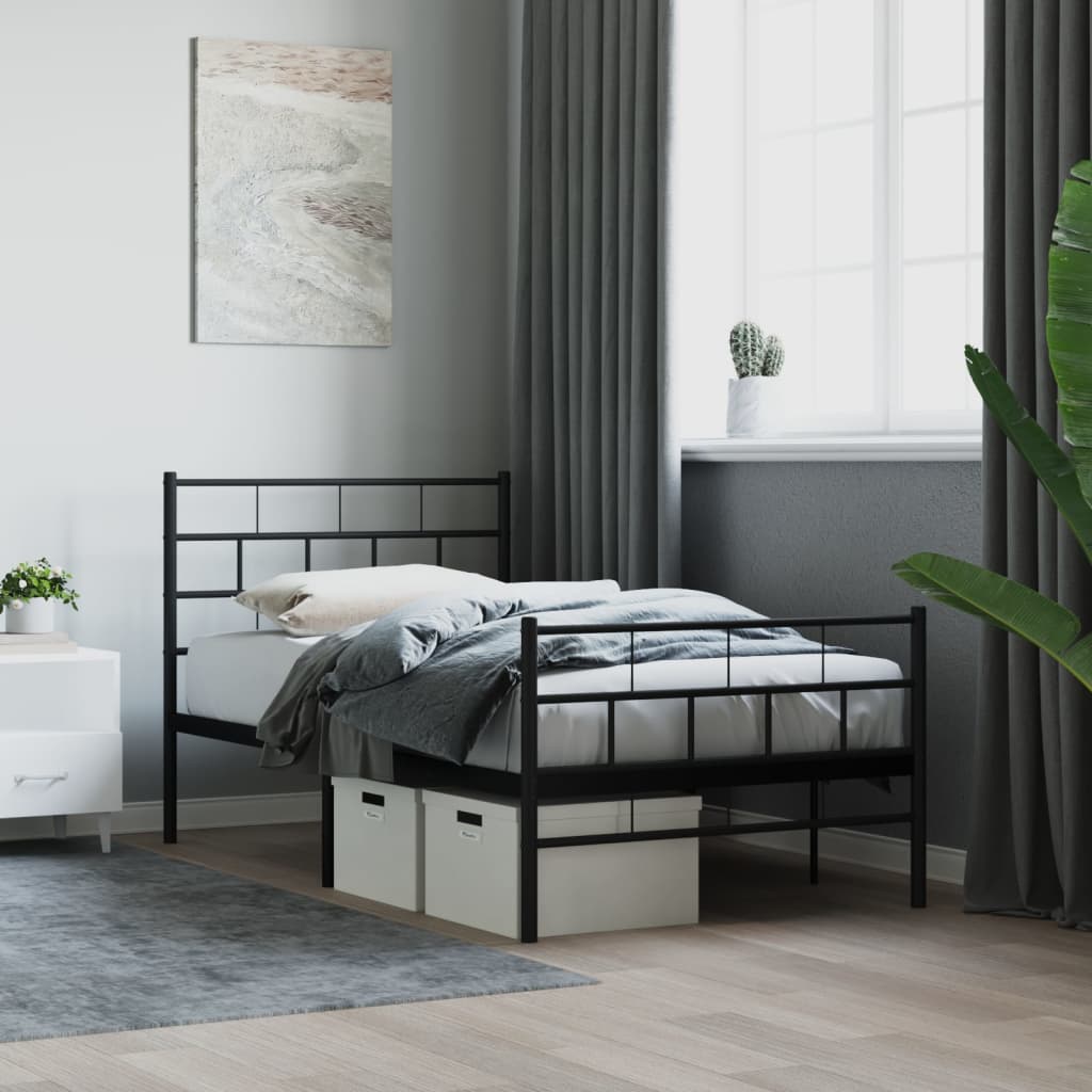 vidaXL Bedframe met hoofd- en voeteneinde metaal zwart 100x200 cm