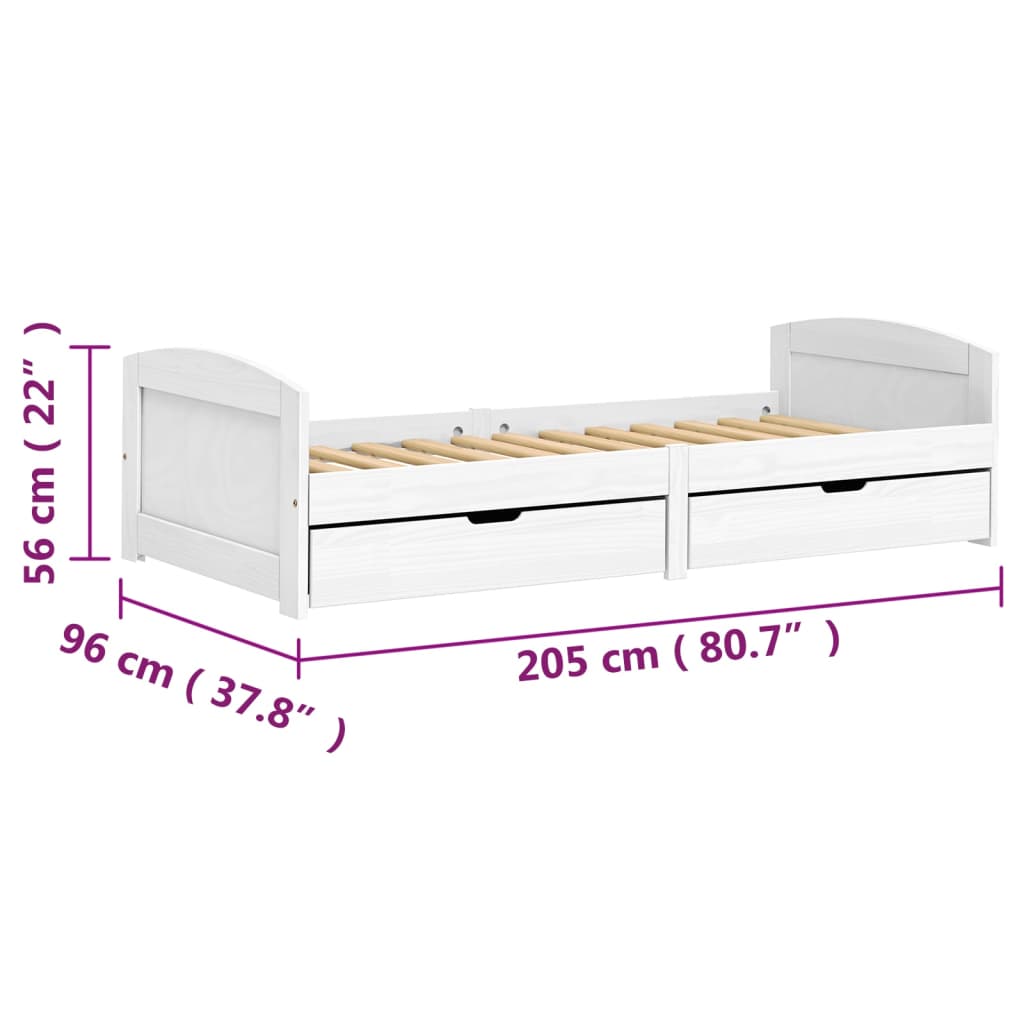 vidaXL Slaapbank met 2 lades IRUN 90x200 cm massief grenenhout wit