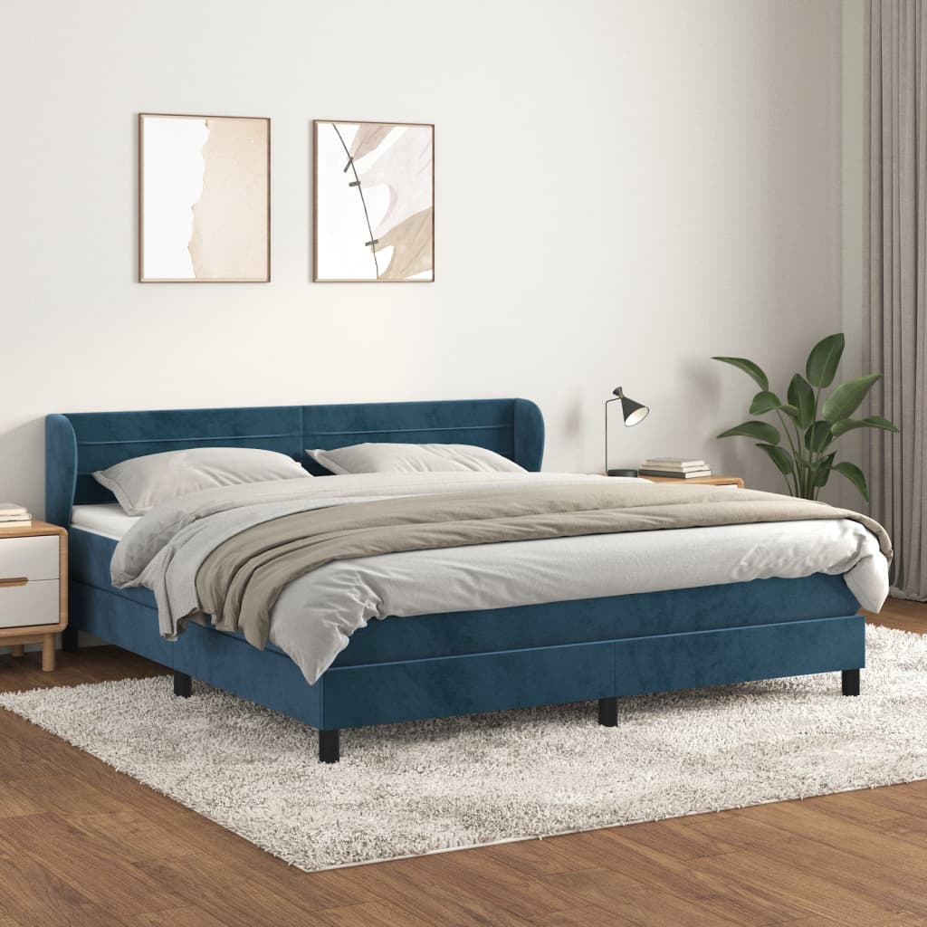 vidaXL Boxspring met matras fluweel donkerblauw 160x200 cm