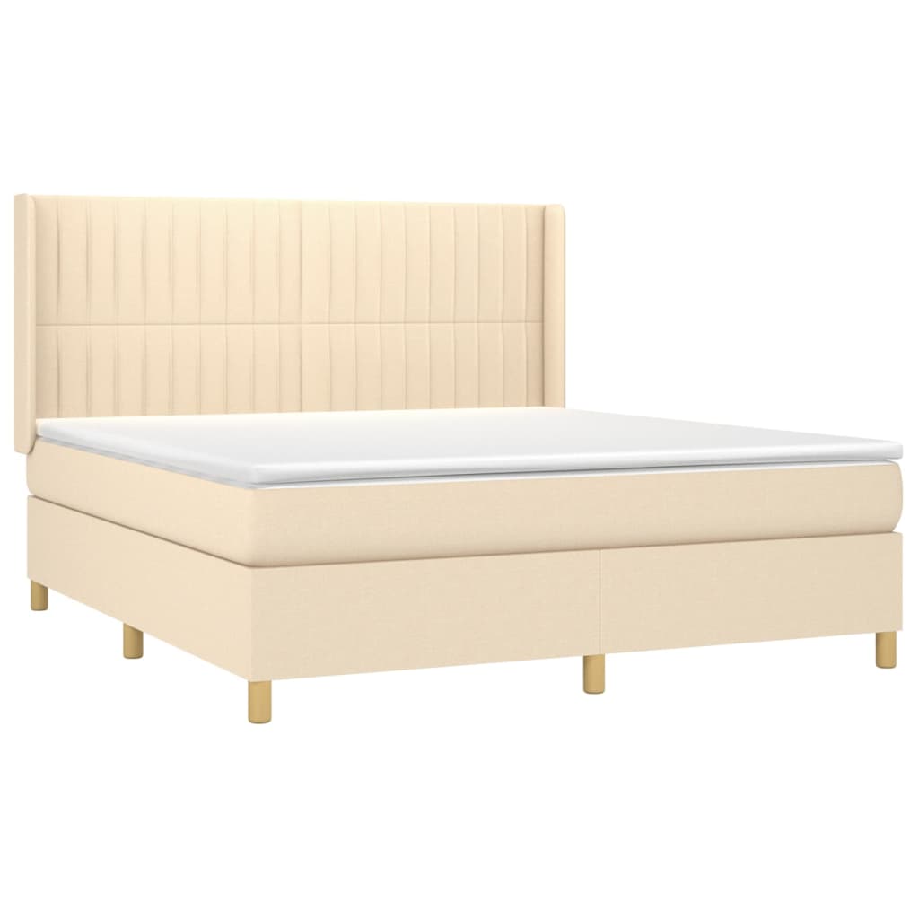 vidaXL Boxspring met matras stof crèmekleurig 160x200 cm