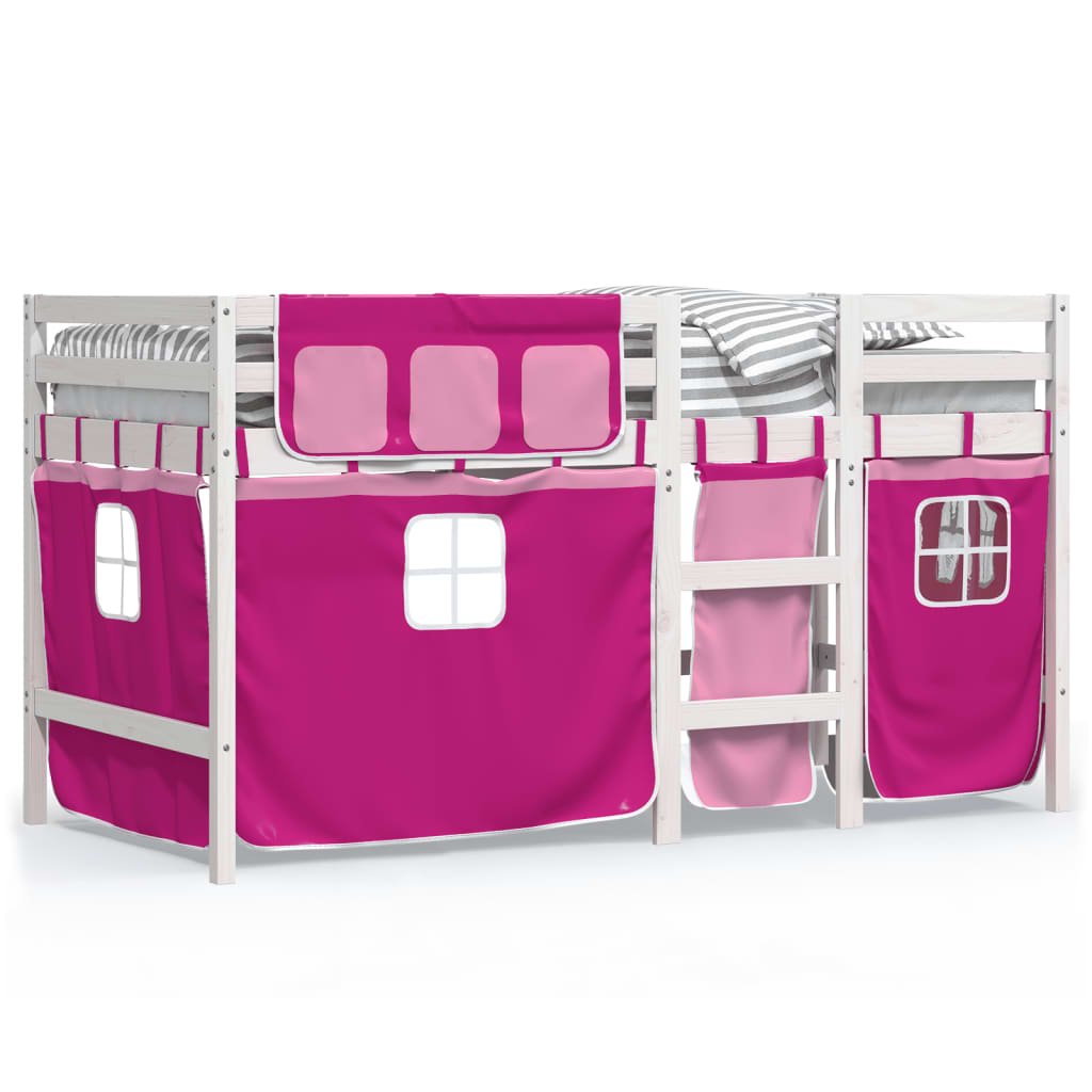 vidaXL Kinderhoogslaper met gordijnen 80x200 cm grenenhout roze