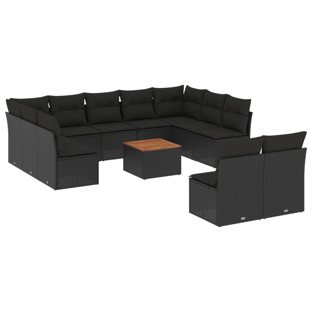 vidaXL 12-delige Loungeset met kussens poly rattan zwart