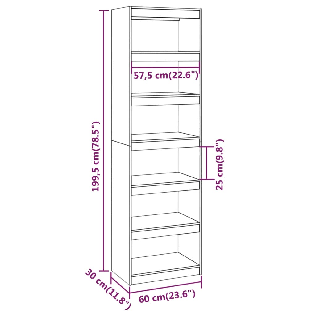 vidaXL Boekenkast/kamerscherm 60x30x199,5 cm massief grenenhout