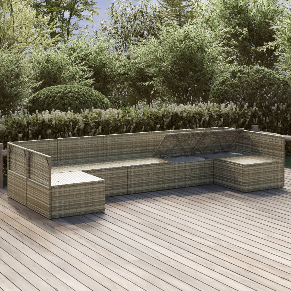 vidaXL 7-delige Loungeset met kussens poly rattan grijs