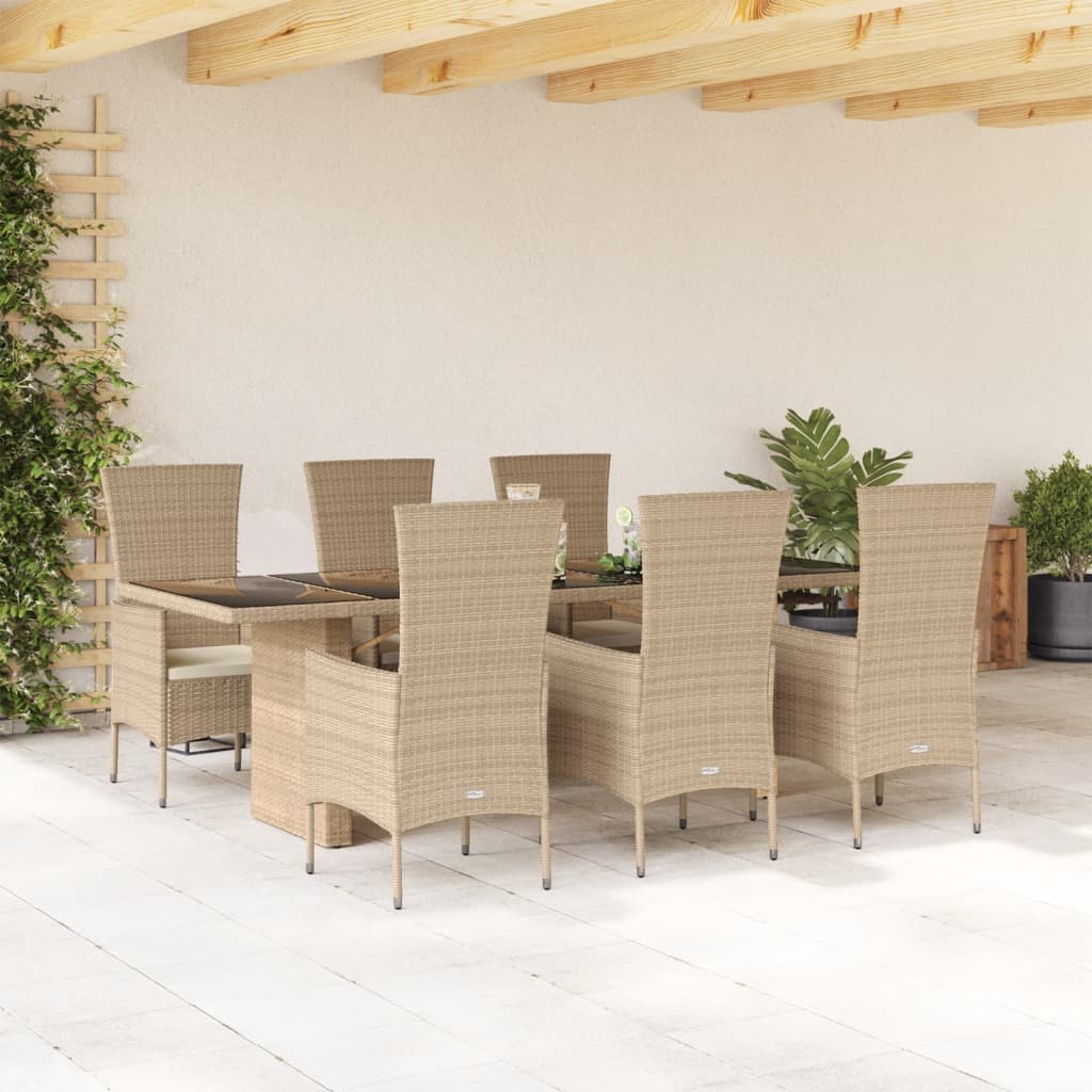 vidaXL 7-delige Tuinset met kussens poly rattan beige