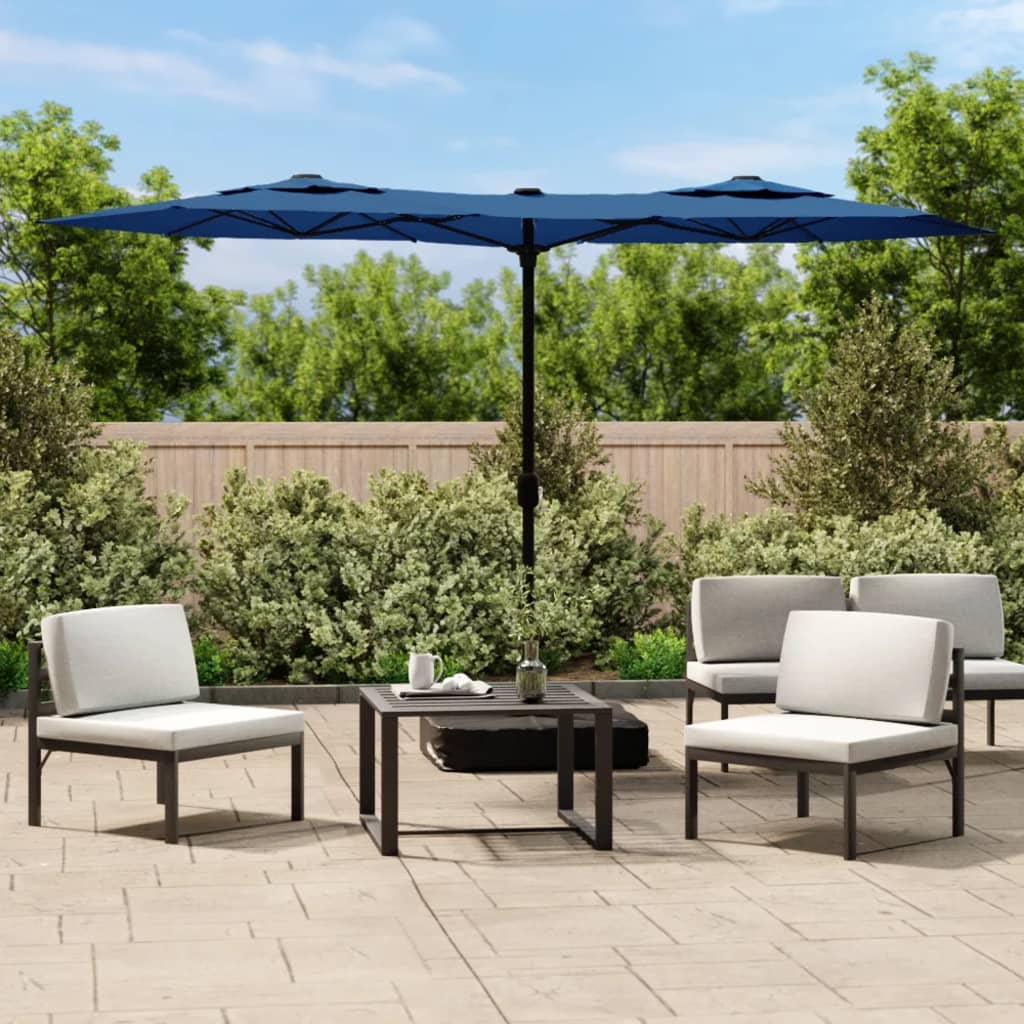 vidaXL Parasol dubbel dak met LED 316x240 cm azuurblauw