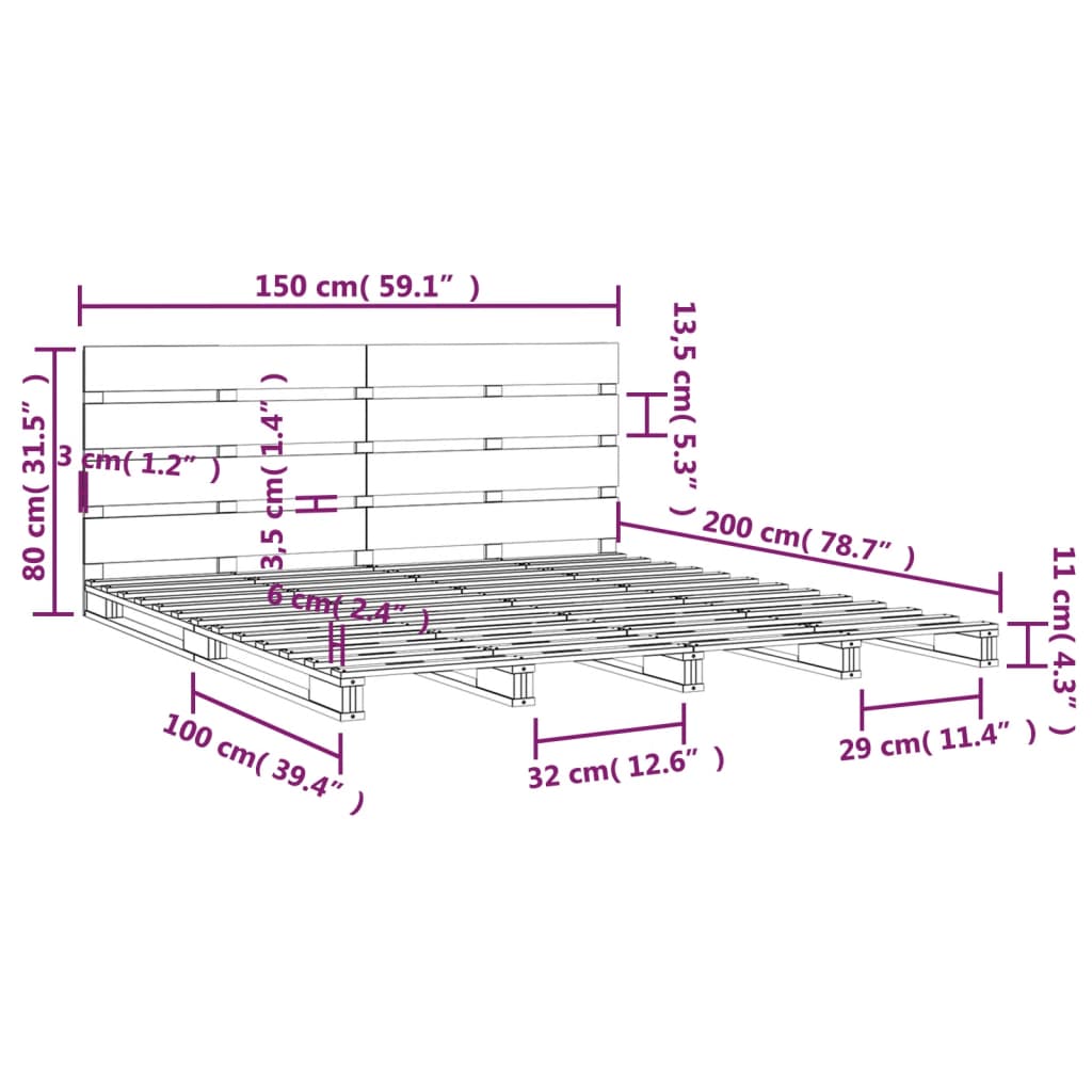 vidaXL Bedframe massief grenenhout honingbruin 150x200 cm